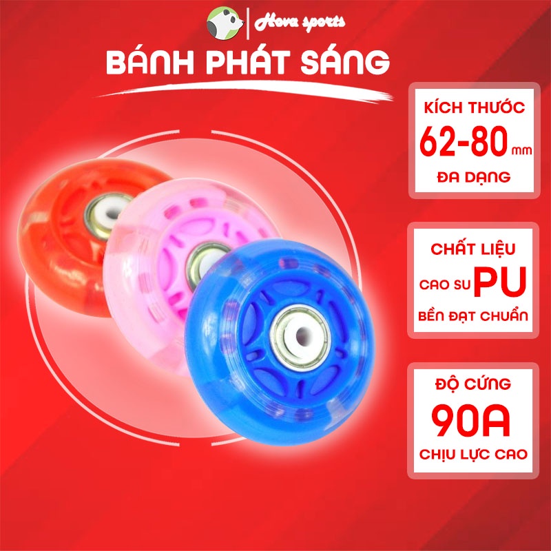 Bánh xe cao su PU phát sáng cho giày patin nhiều màu sắc kèm lõi