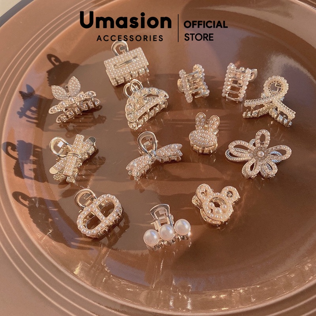 Kẹp tóc nhỏ mini mái tóc mỏng đính ngọc trai Umasion sang chảnh tiểu thư xinh xắn