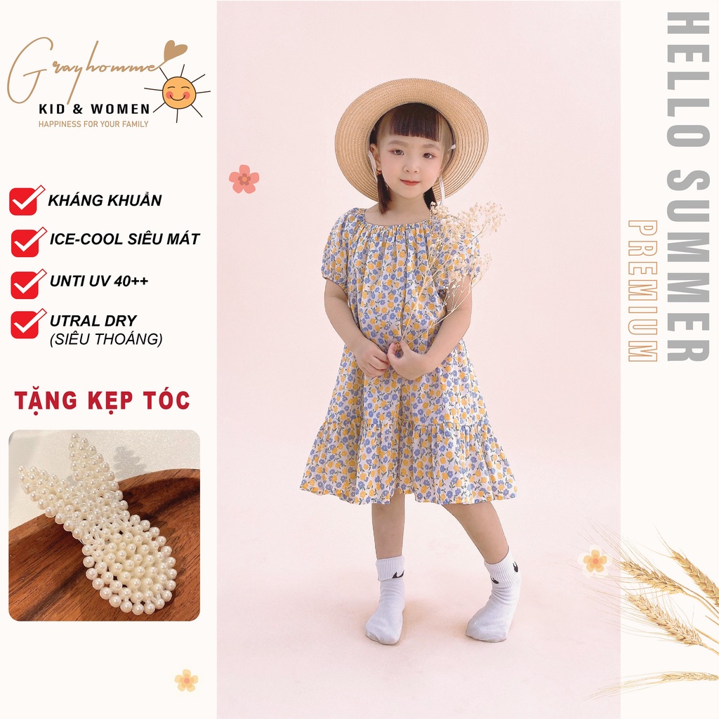 Váy bé gái GRAYHOMME họa tiết hoa nhí, dáng rộng, chất Thô cotton thoáng mát thấm hút mồ hôi tốt (VK001)
