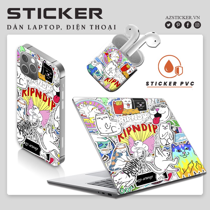 Sticker Dán Vali, Sticker Guitar, Sticker Trang Trí Sổ Tay, Sticker Dán Điện Thoại | Sticker Mèo Ripndip Dễ Thương