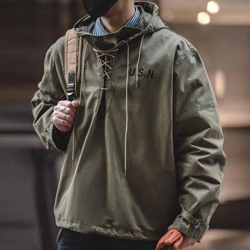 Áo Hoodie Nam Tay Dài Màu Trơn Phong Cách Retro Nhật Bản Chống Nắng Phong Cách Hàn Quốc