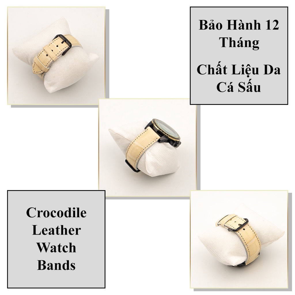 Dây Đồng Hồ Da Cá Sấu Bạch Tạng MrFour Full Size 12/14/16/18/19/20/21/22/24 | Crocodile Leather Watch Bands