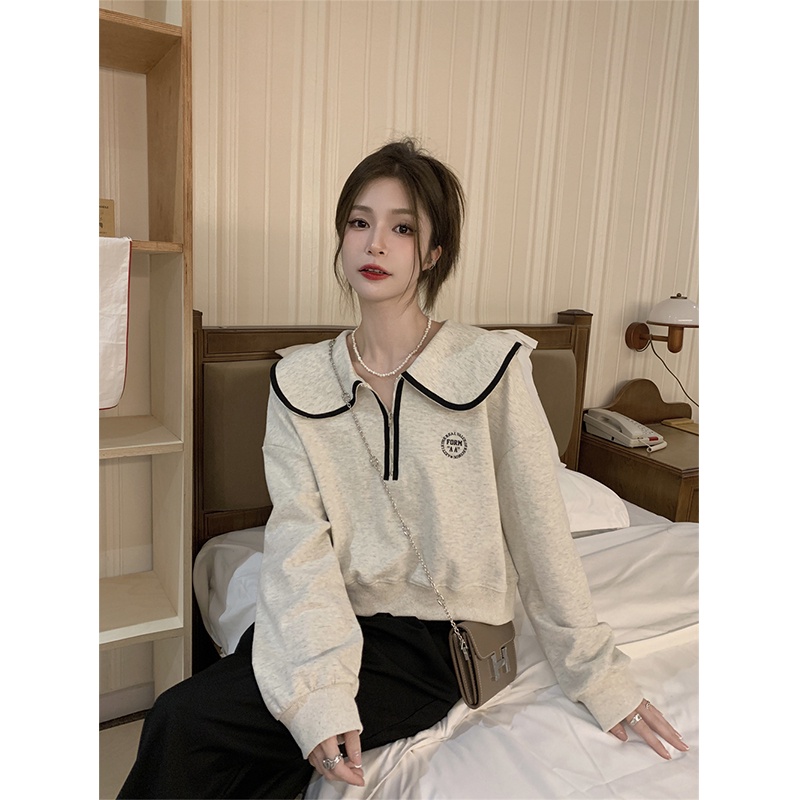 Áo len tay dài cổ búp bê phong cách Hàn Quốc thiết kế xinh xắn cho nữ