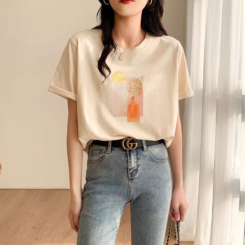 Áo Thun Tay Ngắn Cổ Tròn Trễ Vai In Họa Tiết Thời Trang Mùa Hè Dành Cho Nữ 52746