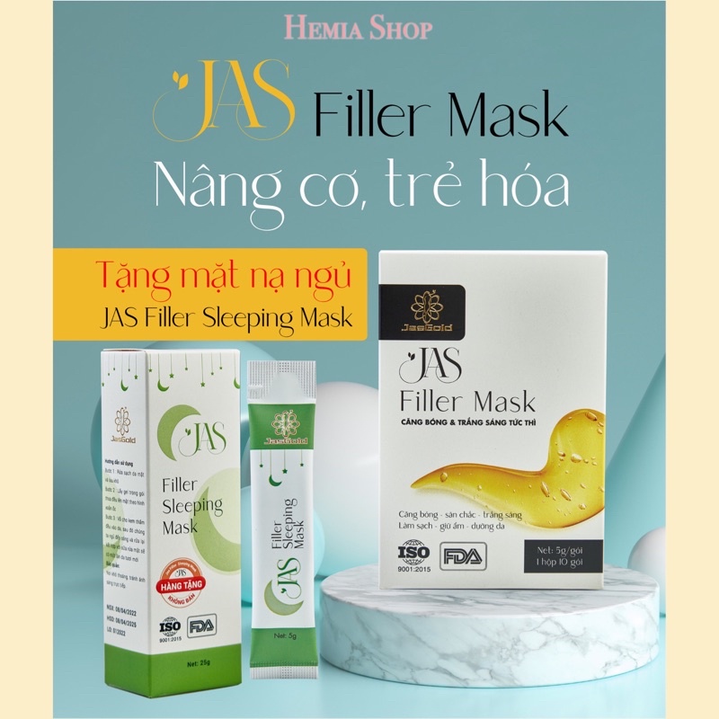 J Mặt Nạ Jas Filler Mask Căng Bóng - Dưỡng Trắng - Chống Lão Hoá - Hộp 10 Gói Tặng Kèm Mặt Nạ Ngủ