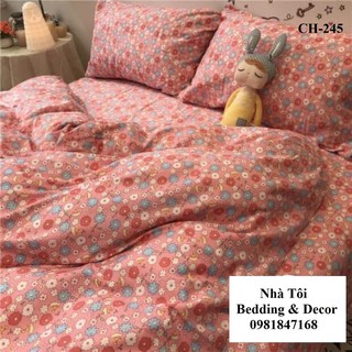Bộ Drap Poly Cotton CH-245 Hoa Nhí Nền Hồng Cam