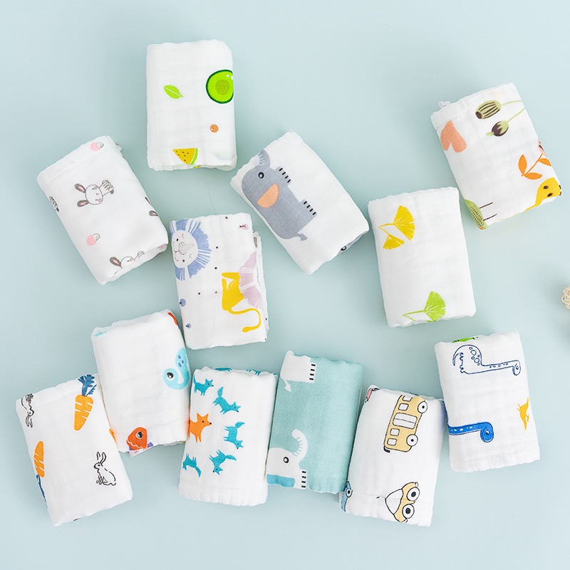 Khăn Lau Tay cotton Sáu Lớp Dày Dặn Hình Vuông Họa Tiết Hoạt Hình Cho Bé