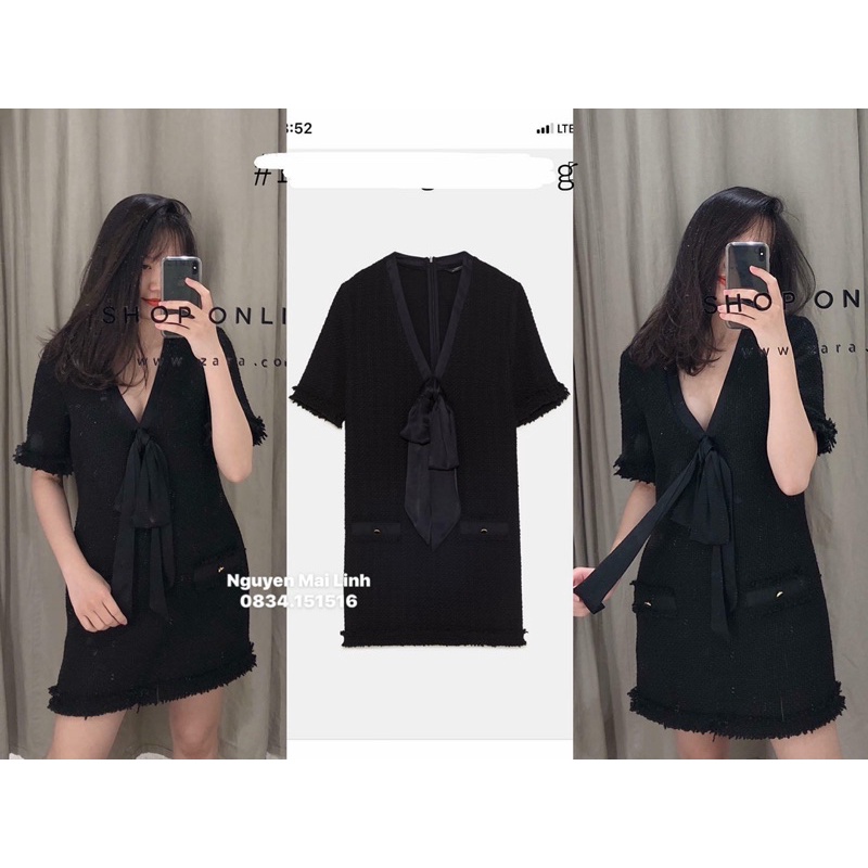 Váy zara dạ suông cổ nơ