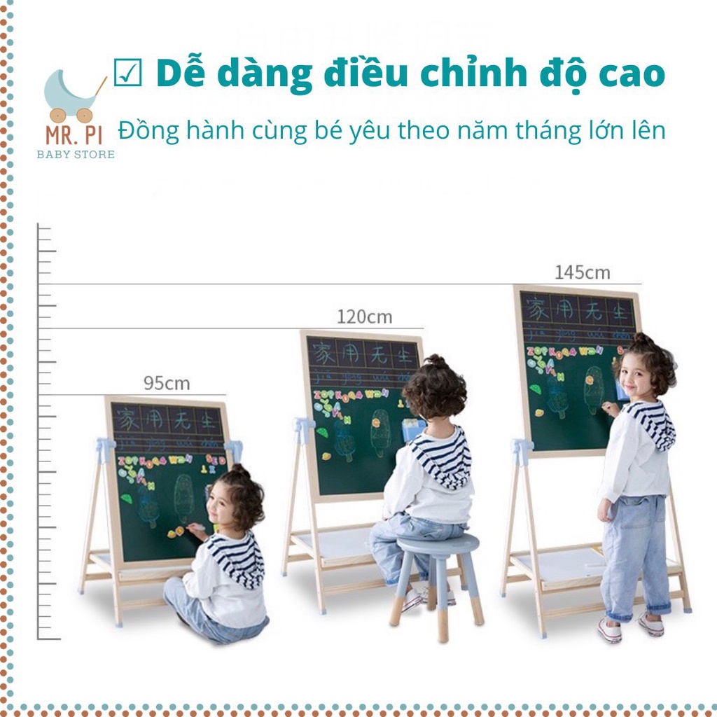 [GỖ AN TOÀN] Bảng Vẽ Hai Mặt Cho Bé Có Từ Tính – Xoay 360 Độ Tích Hợp Làm Bàn, Bảng Vẽ Trẻ Em Flipboard Đa Năng Dễ Xóa