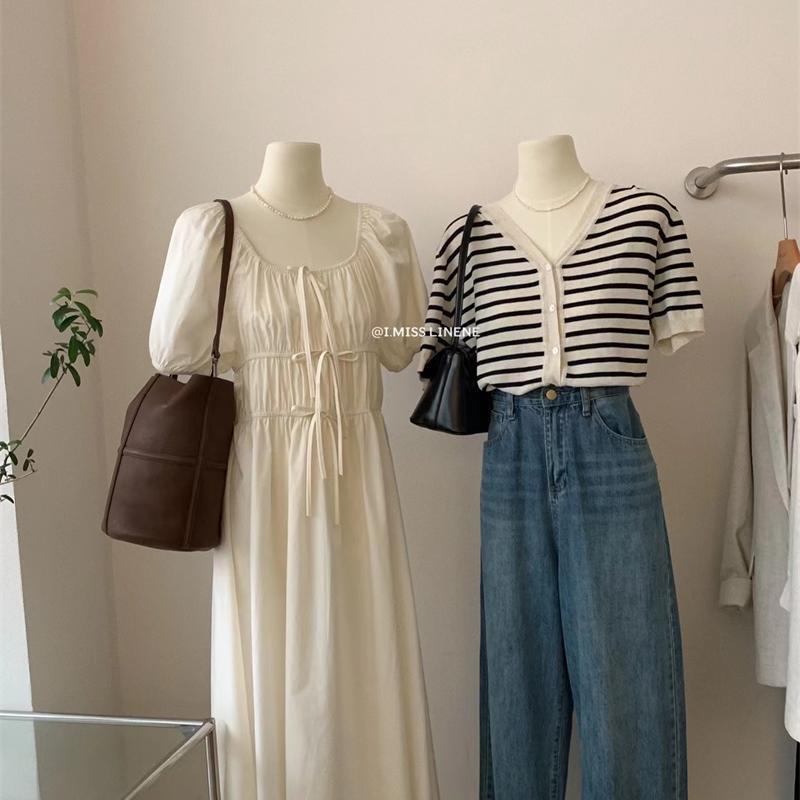 Đầm Ngắn Tay Thắt Dây Thời Trang Mùa Hè Mới 2022 Dành Cho Nữ