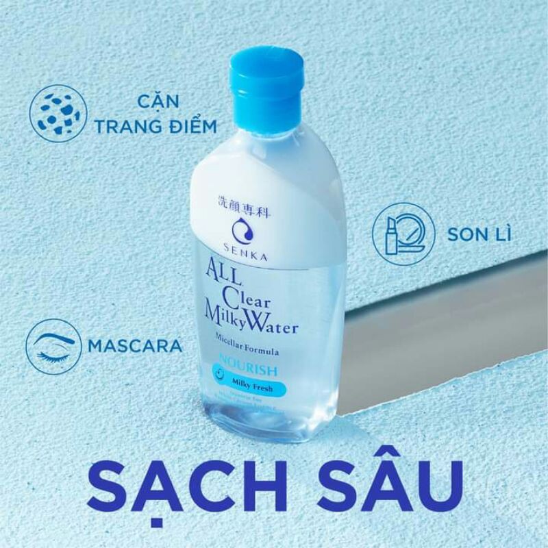 Nước sữa tẩy trang 2 lớp dưỡng trắng Senka All Clear Water Micellar Formula White Sạch thoáng Fresh Milky Water 230ml