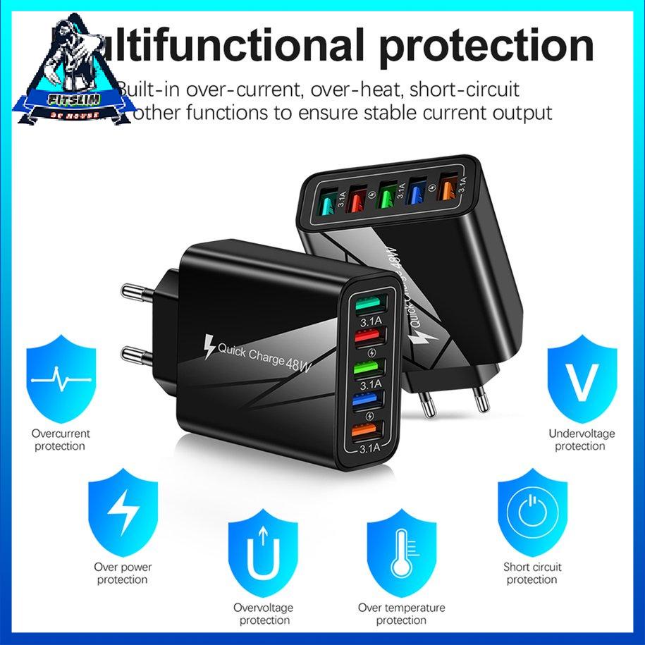 Bộ sạc USB 5 cổng Sạc nhanh tường đa năng phát sáng [6/6]