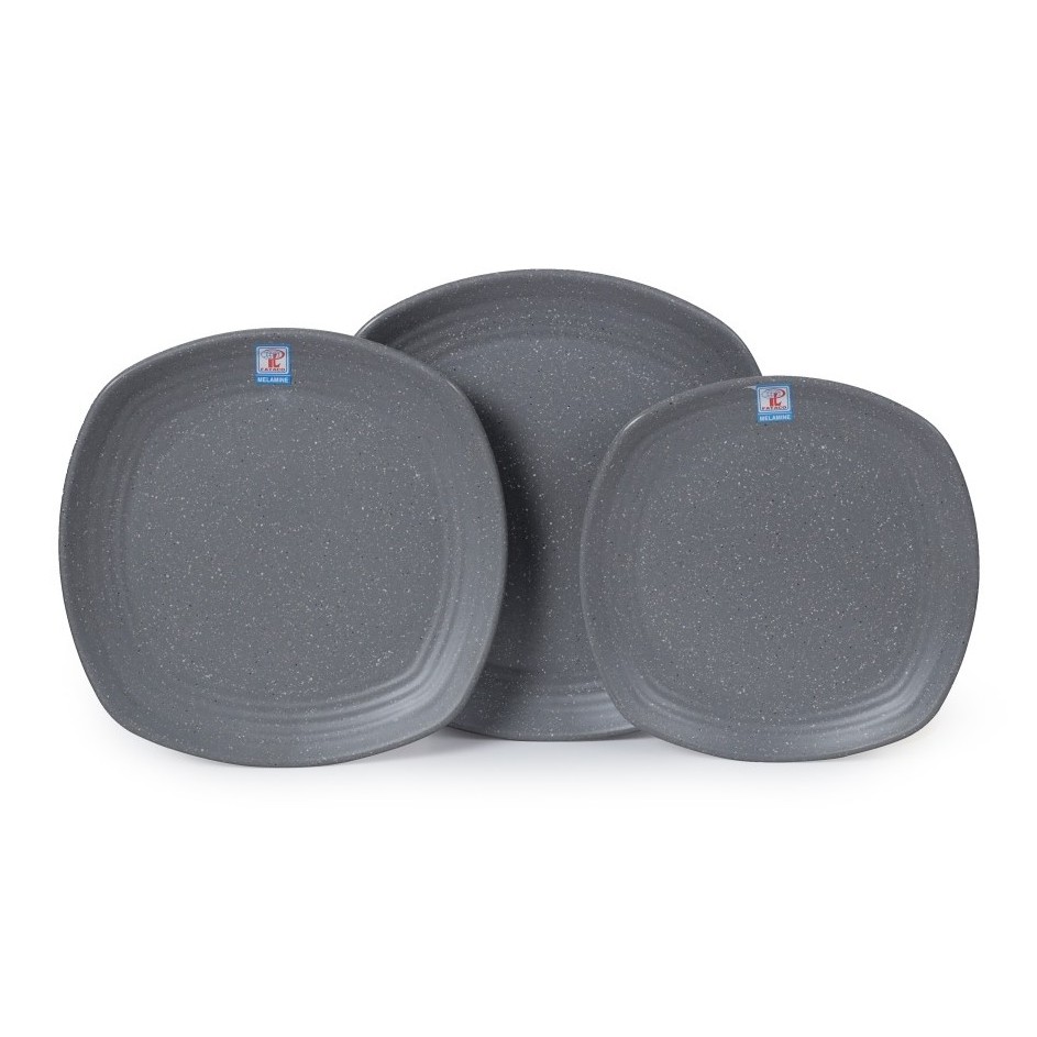 Dĩa vuông gân size 23.7cm nhựa Melamine Nhám Đen/Nhám Xám (DV158N)