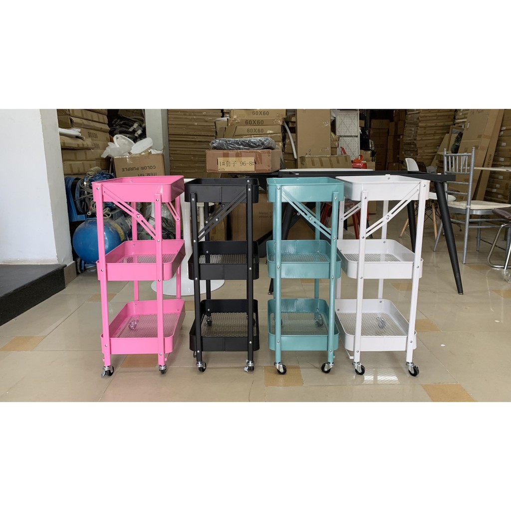 KỆ ĐỂ ĐỒ GẤP GỌN THÔNG MINH 3 TẦNG CÓ BÁNH XE