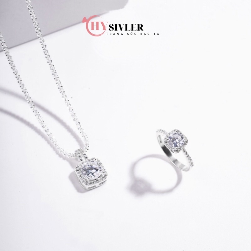 Dây chuyền bạc nữ CHY SILVER dạng xù kim sa mặt đá vuông đính đá bạc ta