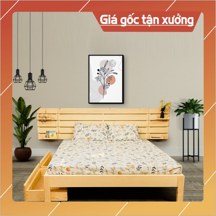 Giường ngủ gỗ headboard treo tường có ngăn kéo ⚡ GIÁ XƯỞNG ⚡ 1m2_1m4_1m6_1m8 (kèm phụ kiện)