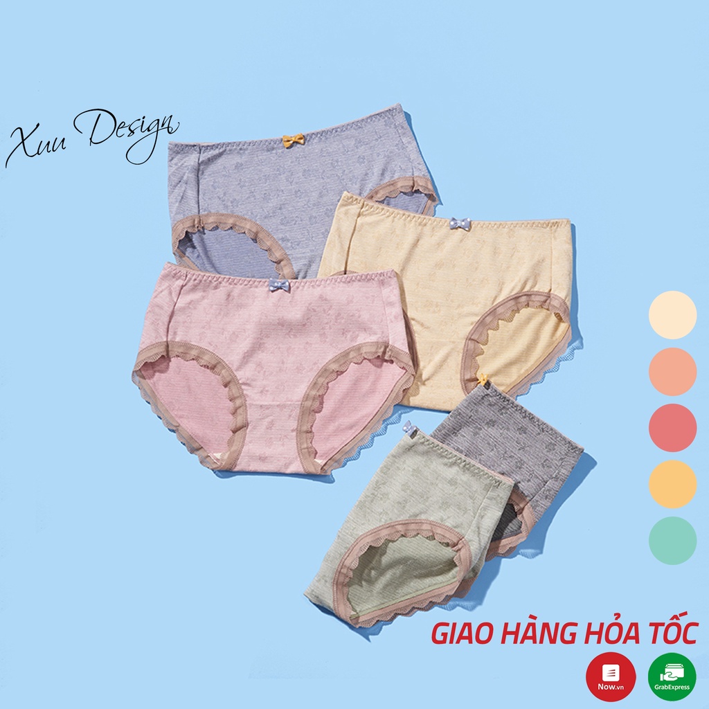 Quần lót nữ hoa nhí XUU, chất liệu cotton lạnh cao cấp phối ren QC93