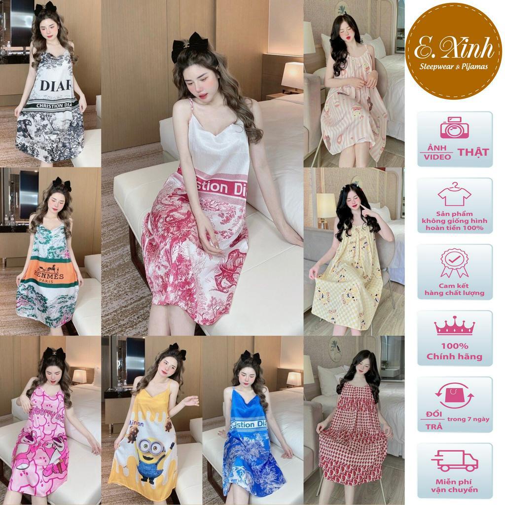 Váy ngủ lụa dài 2 dây form rộng thoải mái - Đầm mặc nhà 2 dây lụa Mango