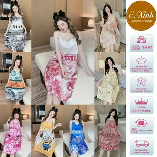 Váy ngủ lụa dài 2 dây form rộng thoải mái - Đầm mặc nhà 2 dây lụa Mango