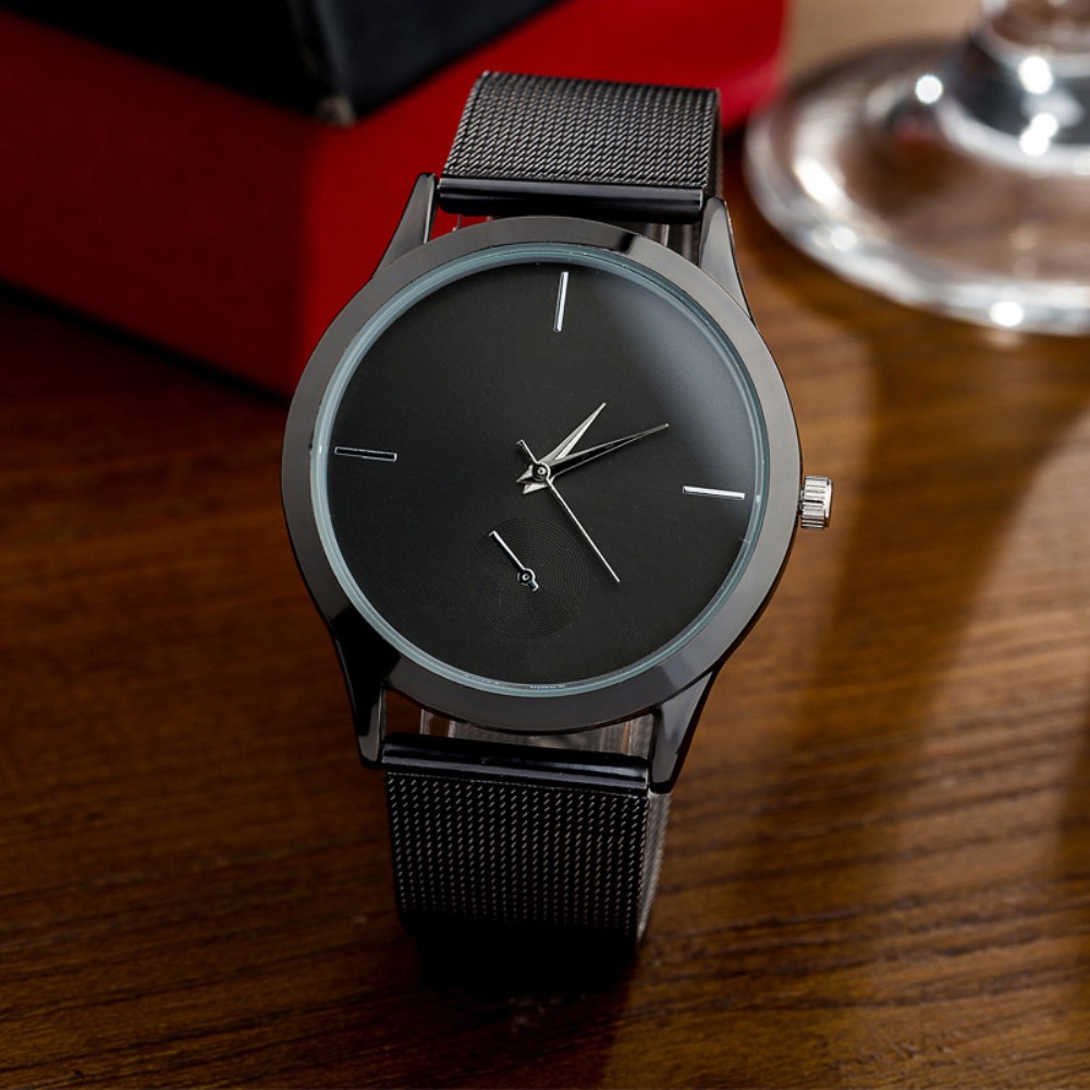 Đồng Hồ Analog Máy Quartz Dây Lưới Thép Không Gỉ Cho Nam Nữ