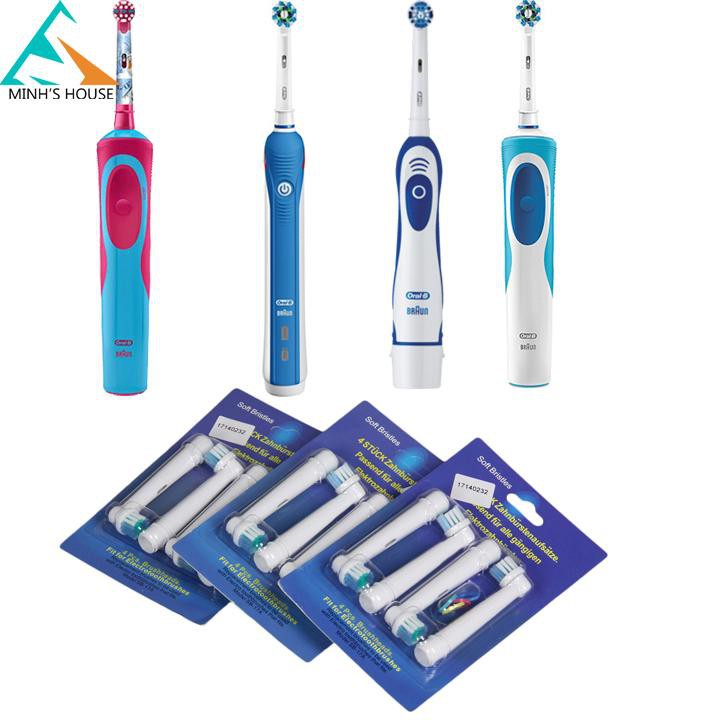 Set 4 đầu bàn chải thay thế cho máy đánh răng điện Braun Oral B