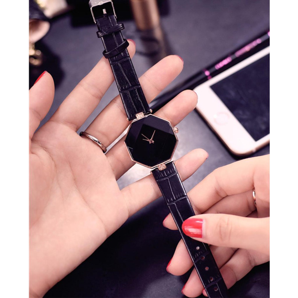 [Cực Đẹp] Đồng Hồ Nữ Dây Da Hnwatch 034 Lục Giác Hot Girl - Hazo