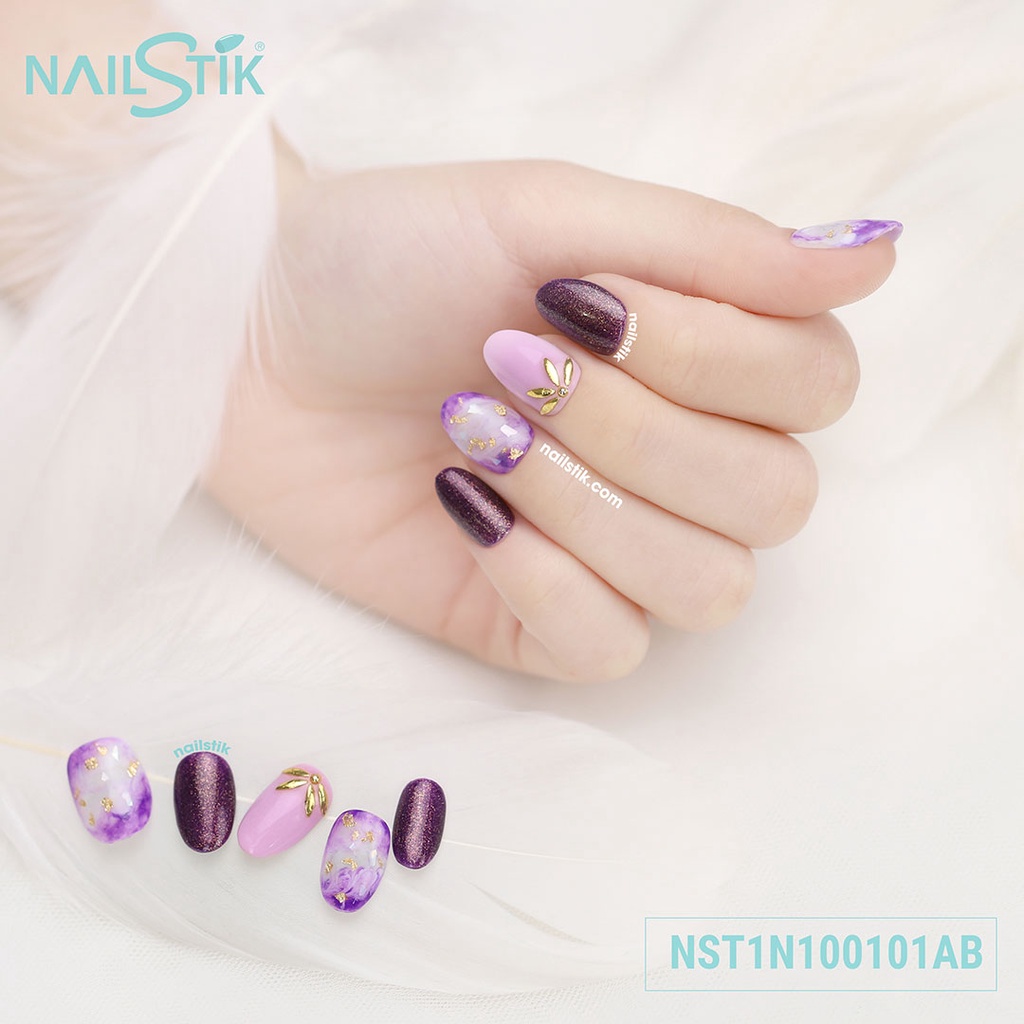 Móng úp thiết kế by NAILSTIK, màu tím, form móng bầu, ngắn/dài, 101