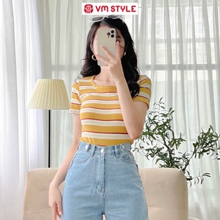 Áo thun nữ VM Shop tay ngắn croptop lai bầu kẻ sọc ngang thời trang ulzzang ATU00007