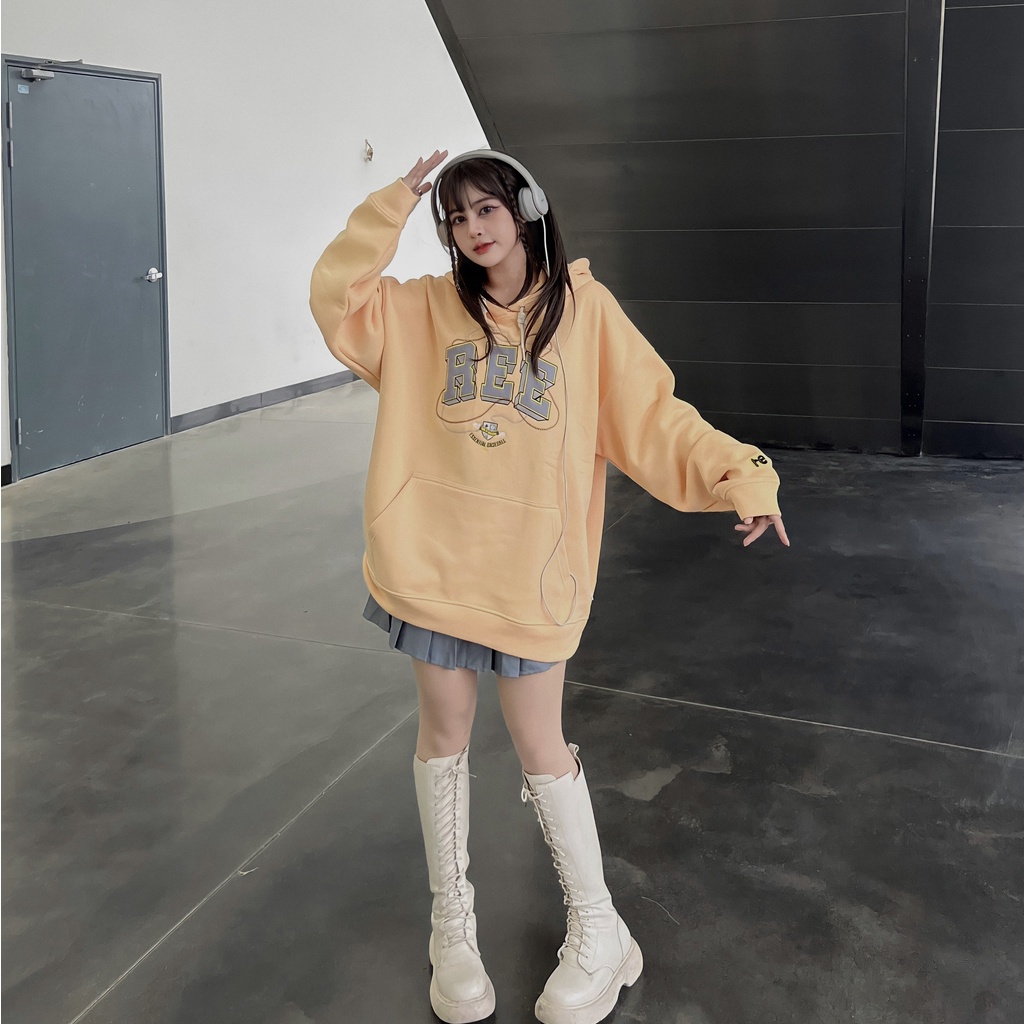 LOCAL BRAND REE - ÁO HOODIE BASIC THÊU DA MÀU CAM