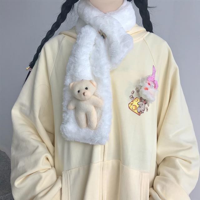 Nhật Bản mềm chị dễ thương gấu quàng khăn cô gái sinh viên mùa thu và mùa đông Lông Cừu Hoang Dã cổ áo màu đỏ 2020 mới