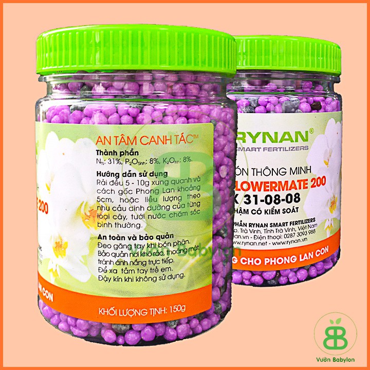 Phân tan chậm thông minh Rynan Flowermate 200 NPK 31-08-08 chuyên dùng cho phong lan cây con hũ 150g