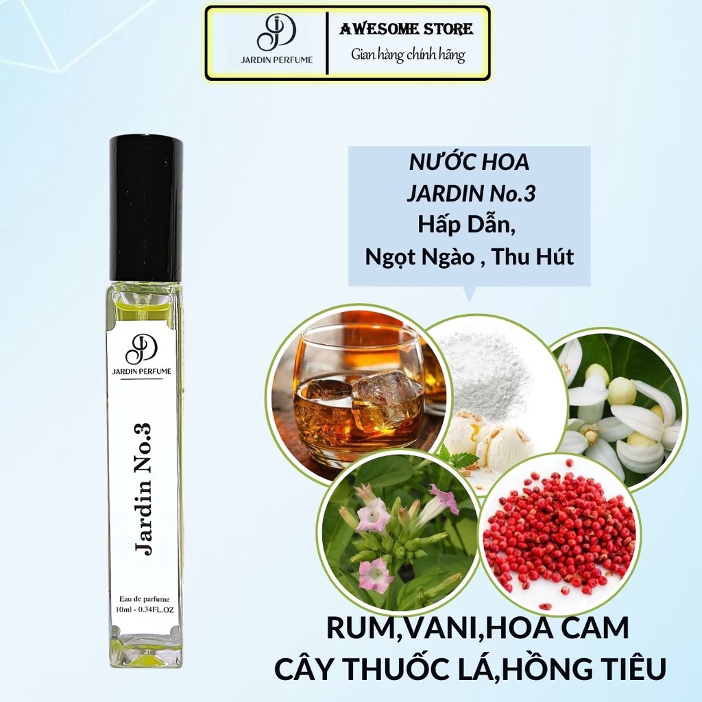 Nước hoa nam JADIN NO3 hương thơm tươi mát, khỏe khắn chai chiết dạng xịt 10ml
