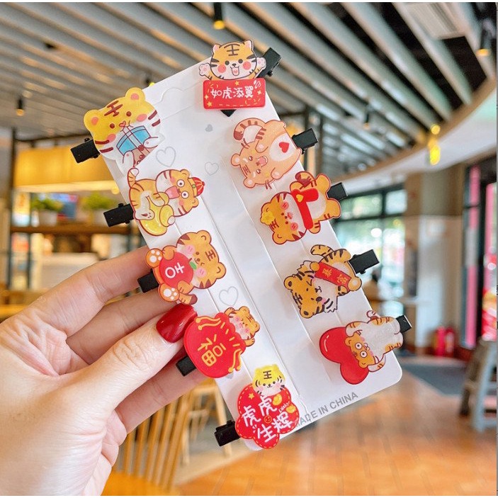 SÉT 10 KẸP TÓC NHỰA HỔ ĐÁNG YÊU CHO BÉ GÁI