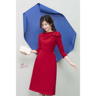 Đầm xòe nơ vai Lyntran Design DX-460D váy tay lỡ cổ thuyền chất mát, vải mịn, sóng đồ