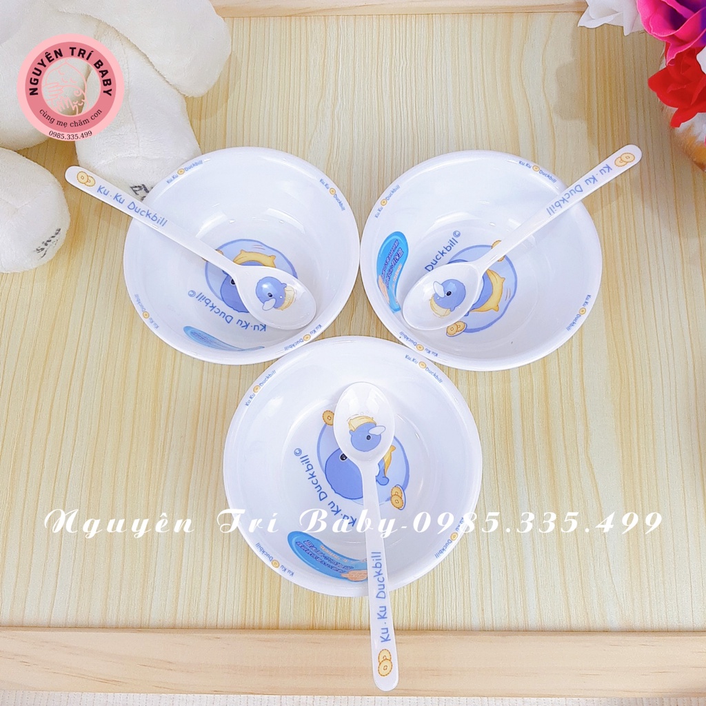 Bát - Chén - Thìa Ăn Dặm Cho Bé KuKu Nhựa Melamine Chịu Nhiệt 120 Độ Có Tay Cầm Tiện Lợi