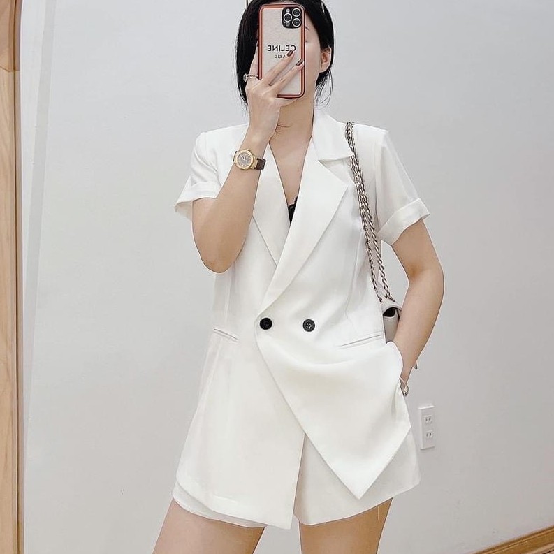 Bộ Vest Nữ & Quần Shorts Chun ⚡ Casper.Store | FREESHIP | ⚡ Set vest nữ cộc tay 2 khuy, 3 màu trơn basic