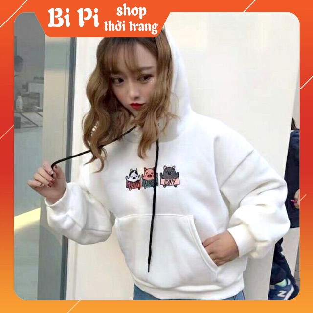Áo Khoác Hoodie Nỉ Bông Mũ trùm đầu In hình 3 chú heo cự đáng yêu - Màu trắng ( ảnh thật kèm clip)