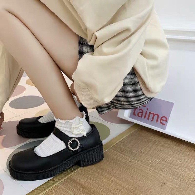 [Có sẵn+ảnh thật] Giày búp bê nữ ulzzang quai ngang đế cao 4cm mã 03 | BigBuy360 - bigbuy360.vn