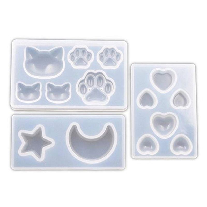 Bộ 3 Khuôn Silicone Làm Trang Sức Hình Trăng &amp; Sao / Mèo / Trái Tim