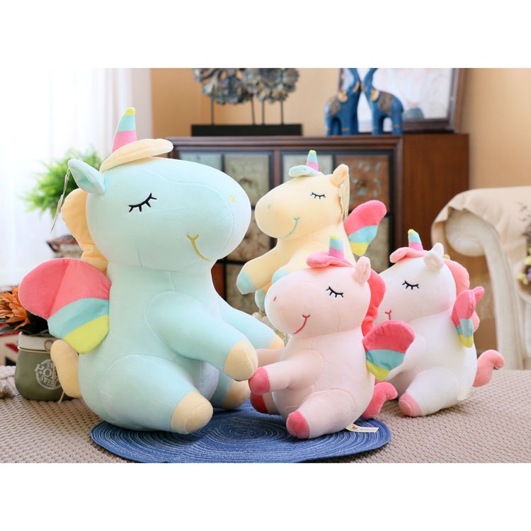 THÚ NHỒI BÔNG NGỰA KÌ LÂN UNICORN NGỒI CHO BÉ FULL SIZE FULL MẪU (40CM--->80CM)