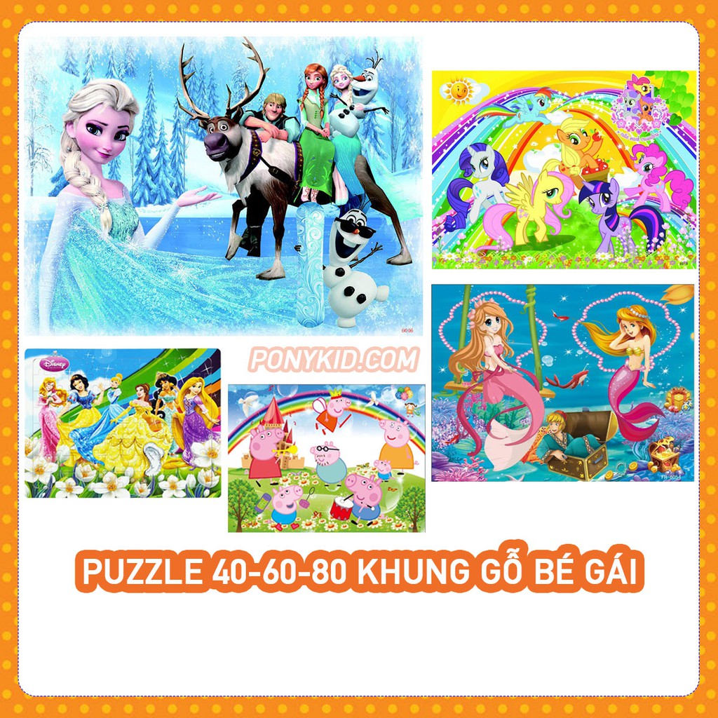 Tranh Xếp Hình 40-60-80 Mảnh Khung Gỗ Cho Bé Gái/Puzzle for kids/Đồ Chơi Xếp Hình Gỗ Cho Bé