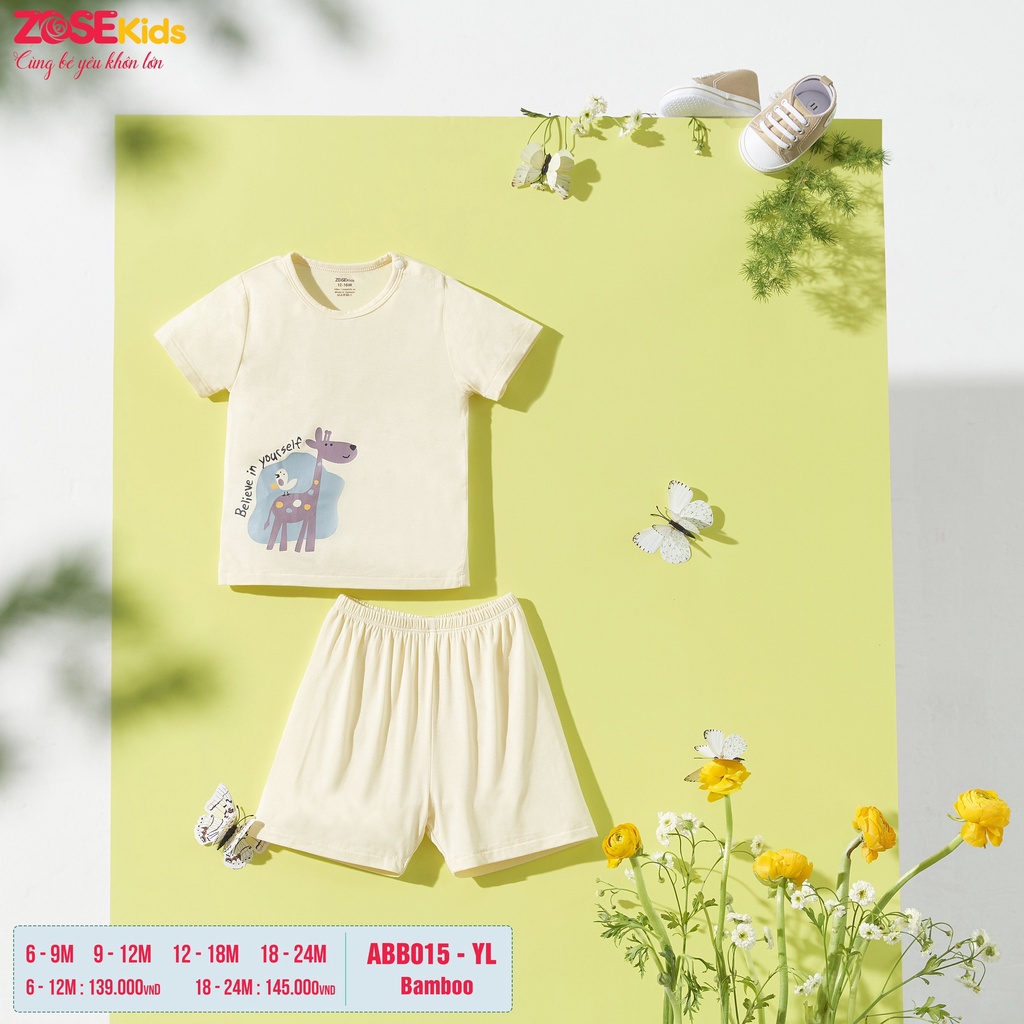 [Chính Hãng] Bộ cộc tay cài vai quần đùi sợi tre in hình trẻ em Zose Kids