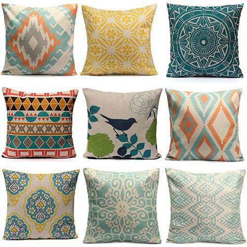 Bao gối tựa vải cotton mềm mát trang trí hoa và họa tiết hình học