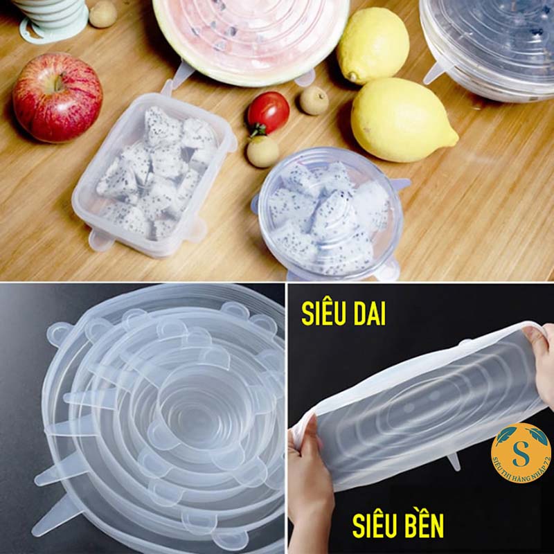 [FREESHIP️] Bộ 6 nắp đậy silicon bọc thức ăn tiện lợi dễ vệ sinh -Gia Dụng Mai Chi