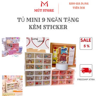 Hộp nhựa đa năng 9 ngăn đựng đồ siêu xinh, kệ đựng đồ mini, Tủ nhựa 9 ngăn để bàn văn phòng tặng kèm stiker- freeship