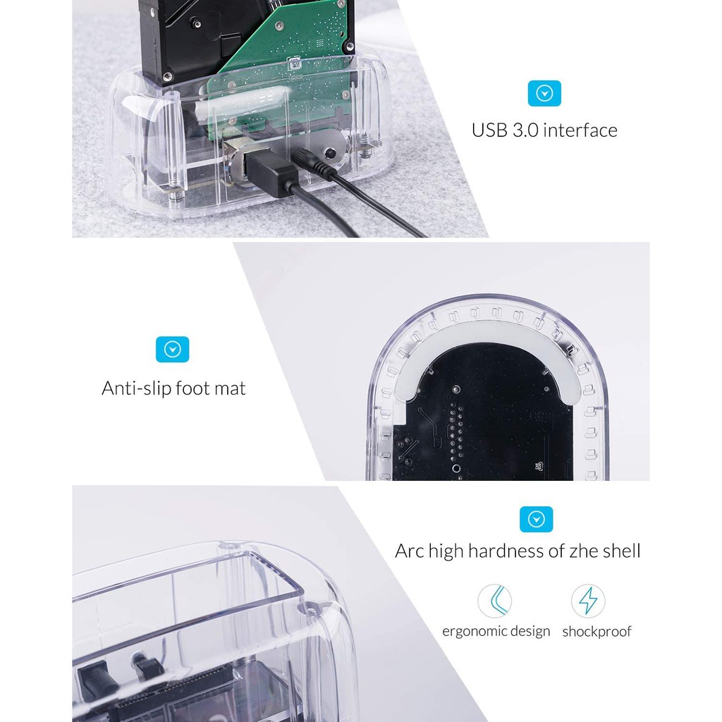 Trạm Sạc Ổ Cứng Orico Dòng 6139 10 Gbps USB 3.1 Gen2 Type-C Thiết Kế Trong Suốt Cho HDD 2.5/3.5