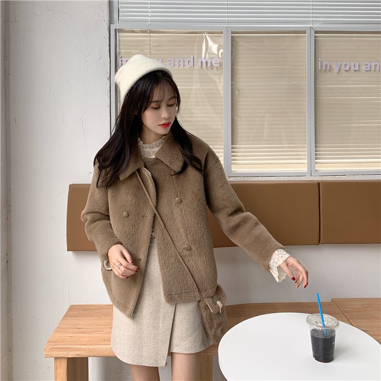 Áo khoác nỉ bông dáng ngắn 2 hàng cúc phong cách hàn quốc thu đông 2021 - Uri86