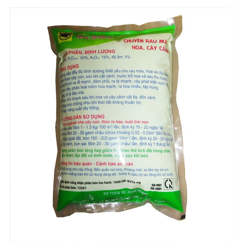 Phân bón đầu trâu BĐ-MK 20-20-15 (3 màu) chuyên cho rau màu - hoa kiểng 1kg