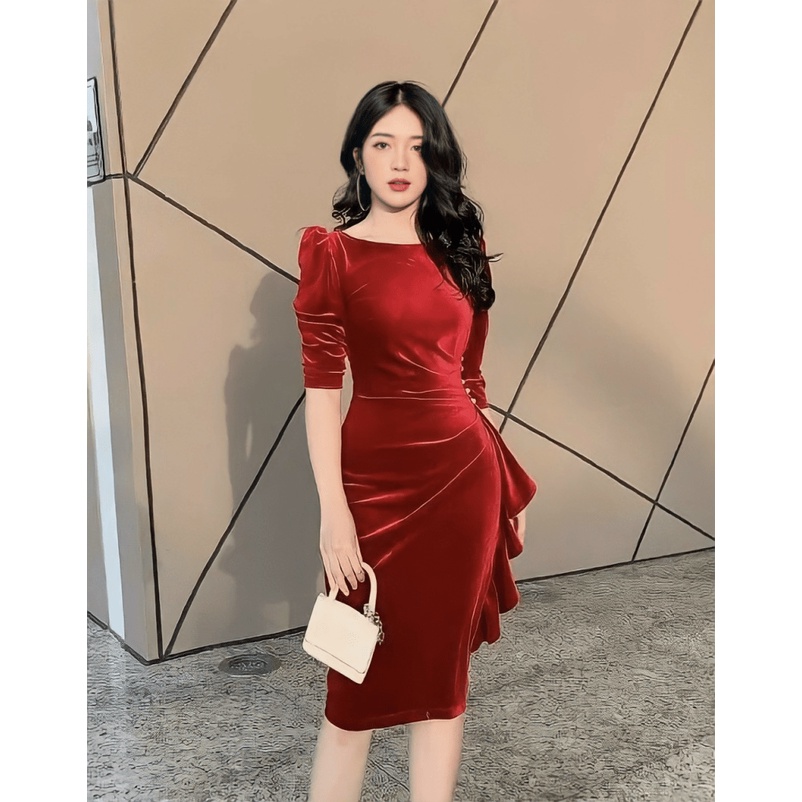 (Mẫu Mới) Đầm Nhung Ôm Body Tôn Dáng  Đẹp Như Siêu Mẫu UP Valentina Shop