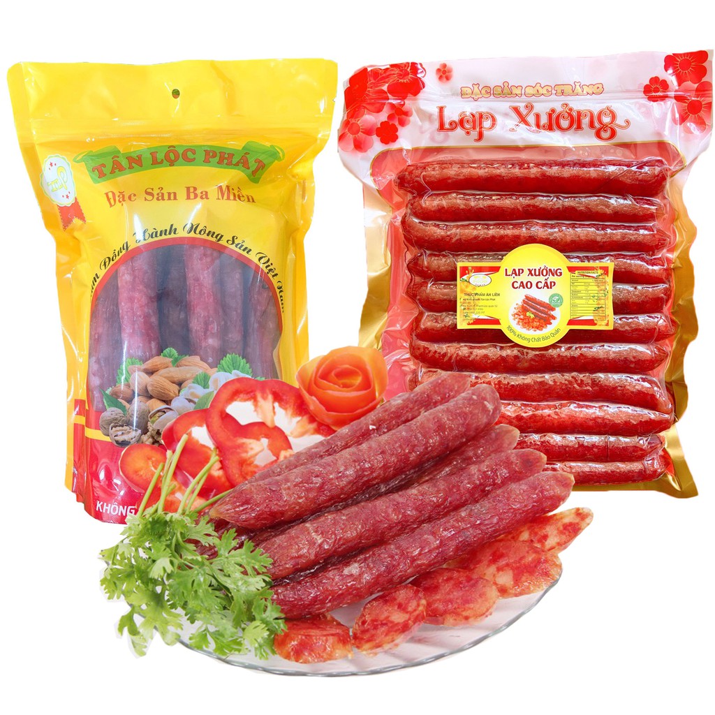 (COMBO 2 TÚI) 500G LẠP XƯỞNG HEO KHÔ VÀ 500G LẠP XƯỞNG TÔM TƯƠI TÂN LỘC PHÁT